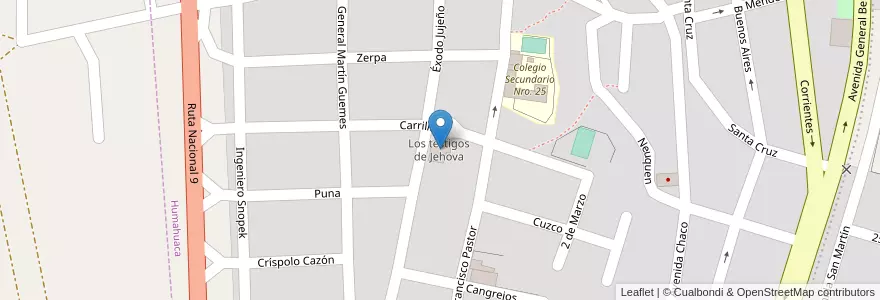 Mapa de ubicacion de Los testigos de Jehova en 阿根廷, Jujuy, Departamento Humahuaca, Municipio De Humahuaca, Humahuaca.