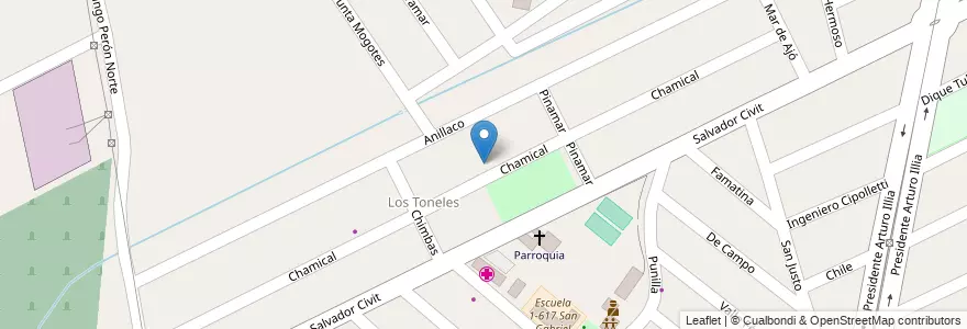 Mapa de ubicacion de Los Topeles en آرژانتین, شیلی, Mendoza, Godoy Cruz, Departamento Godoy Cruz, Distrito Presidente Sarmiento.