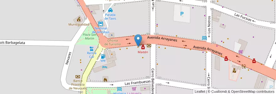 Mapa de ubicacion de Los Troncos en آرژانتین, شیلی, استان نئوکن, Departamento Los Lagos, Villa La Angostura, Villa La Angostura.
