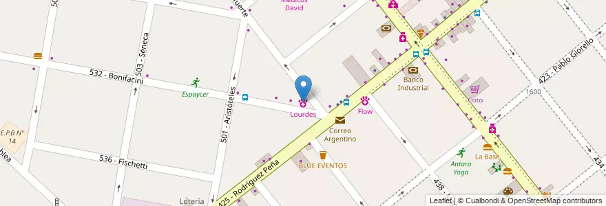 Mapa de ubicacion de Lourdes en Argentina, Buenos Aires, Partido De Tres De Febrero, Santos Lugares.
