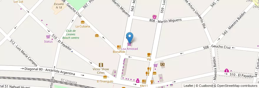 Mapa de ubicacion de Lsa Amistad en Arjantin, Buenos Aires, Partido De Tres De Febrero, Villa Bosch.