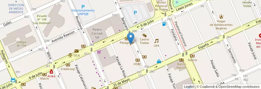 Mapa de ubicacion de Lugüercio en Argentinië, Chubut, Trelew, Departamento Rawson.