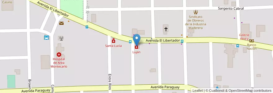 Mapa de ubicacion de Luján en 阿根廷, Misiones, Departamento Montecarlo, Municipio De Montecarlo, Montecarlo.