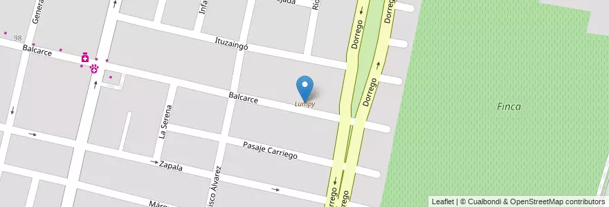 Mapa de ubicacion de Lumpy en Arjantin, Şili, Mendoza, Departamento Guaymallén, Distrito Dorrego.