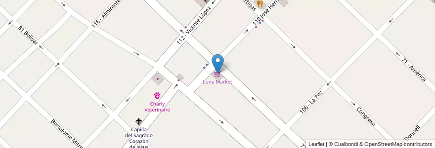 Mapa de ubicacion de Luna Market en Arjantin, Buenos Aires, Partido De General San Martín, Villa Ballester.
