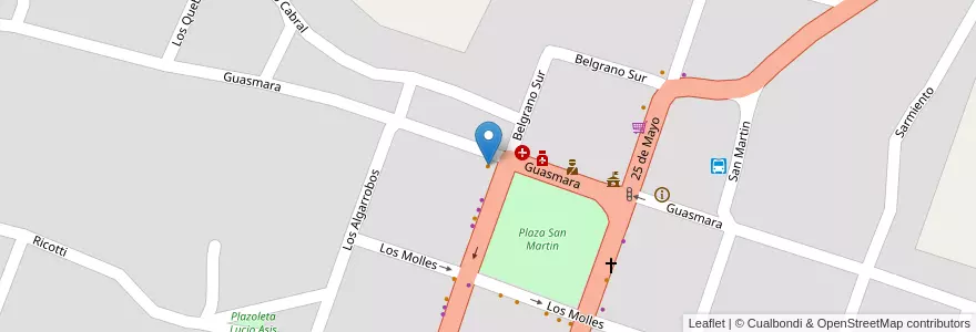 Mapa de ubicacion de Luna Morena en 阿根廷, Córdoba, Departamento San Javier, Municipio De Villa De Las Rosas, Pedanía Rosas, Villa Las Rosas.