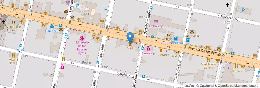 Mapa de ubicacion de M24 en آرژانتین, سانتافه, Departamento Rosario, Municipio De Rosario, تسبیح.