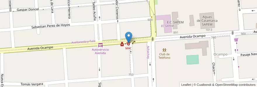 Mapa de ubicacion de MAC en Arjantin, Catamarca, Departamento Capital, Municipio De San Fernando Del Valle De Catamarca, San Fernando Del Valle De Catamarca.