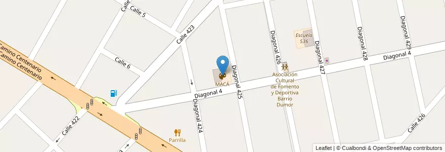 Mapa de ubicacion de MACÁ, Villa Elisa en Arjantin, Buenos Aires, Partido De La Plata, Villa Elisa.
