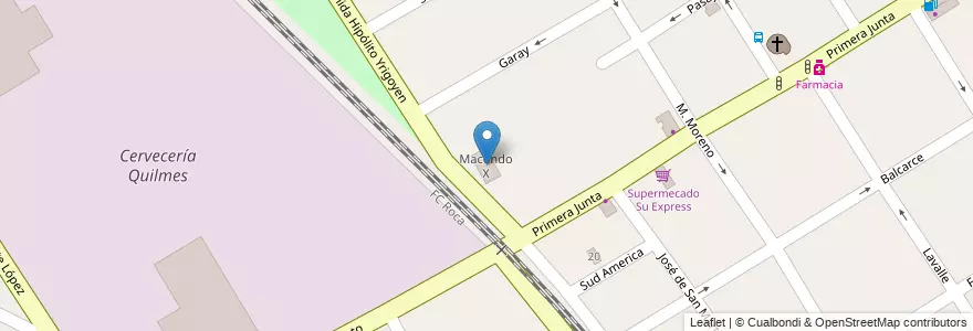 Mapa de ubicacion de Macondo X en アルゼンチン, ブエノスアイレス州, Partido De Quilmes, Quilmes.