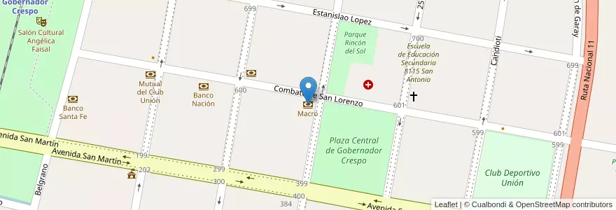 Mapa de ubicacion de Macro en 阿根廷, Santa Fe, Departamento San Justo, Municipio De Gobernador Crespo.