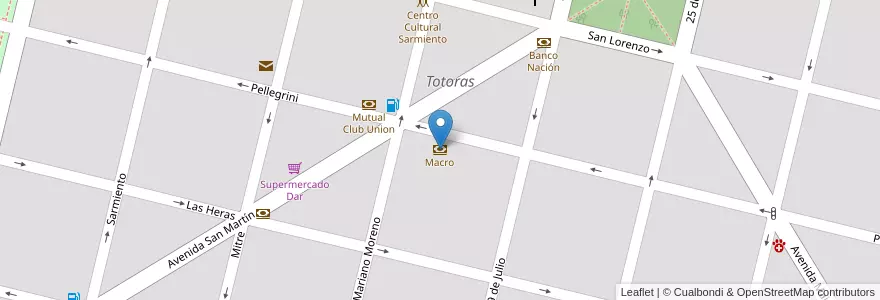 Mapa de ubicacion de Macro en Arjantin, Santa Fe, Departamento Iriondo, Municipio De Totoras.