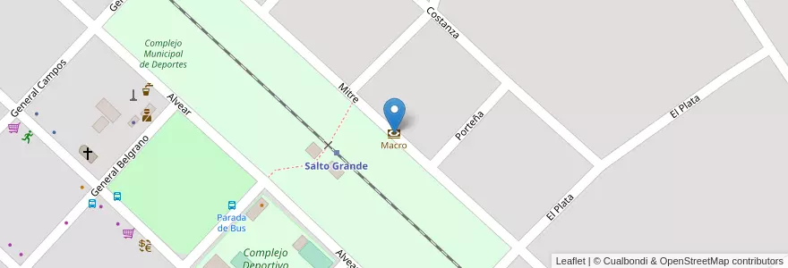 Mapa de ubicacion de Macro en Arjantin, Santa Fe, Departamento Iriondo, Municipio De Salto Grande, Salto Grande.