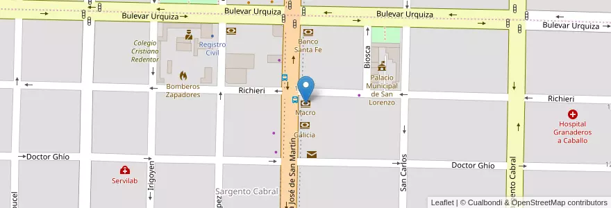 Mapa de ubicacion de Macro en Arjantin, Santa Fe, Departamento San Lorenzo, Municipio De San Lorenzo, San Lorenzo.