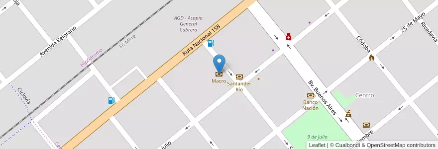 Mapa de ubicacion de Macro en Argentina, Córdova, Departamento Juárez Celman, Pedanía Carnerillo, Municipio De General Cabrera, General Cabrera.