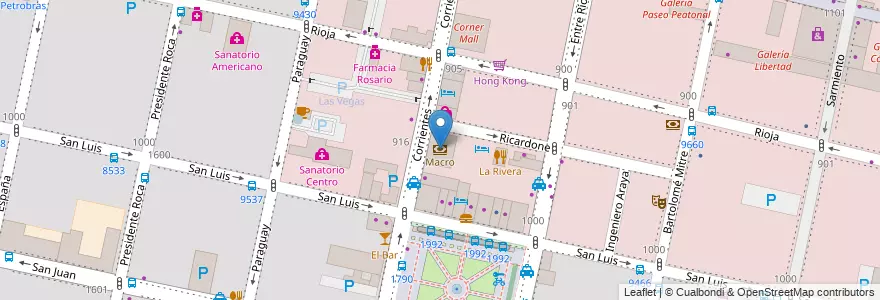 Mapa de ubicacion de Macro en Argentinië, Santa Fe, Departamento Rosario, Municipio De Rosario, Rosario.
