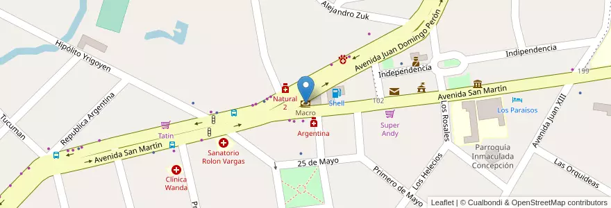 Mapa de ubicacion de Macro en Argentine, Misiones, Departamento Iguazú, Municipio De Wanda.