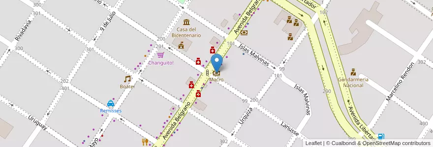 Mapa de ubicacion de Macro en アルゼンチン, ミシオネス州, Departamento Leandro N. Alem, Municipio De Leandro N. Alem, Leandro N. Alem.