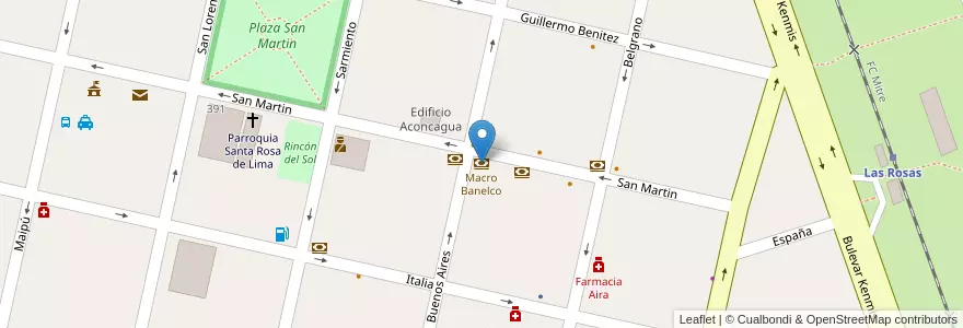 Mapa de ubicacion de Macro Banelco en Argentinië, Santa Fe, Departamento Belgrano, Municipio De Las Rosas.