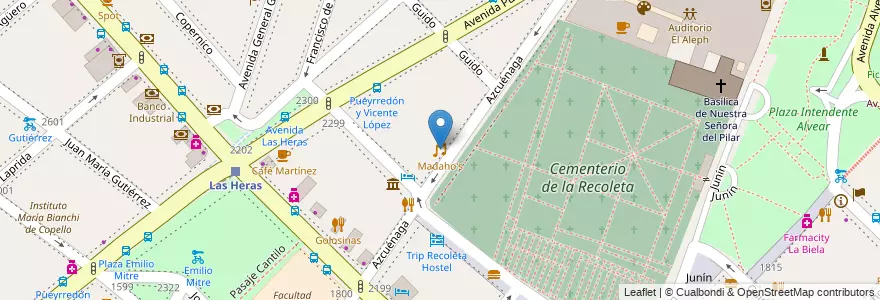 Mapa de ubicacion de Madaho's, Recoleta en アルゼンチン, Ciudad Autónoma De Buenos Aires, Comuna 2, ブエノスアイレス.