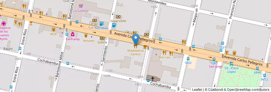 Mapa de ubicacion de Maddalena Centro en アルゼンチン, サンタフェ州, Departamento Rosario, Municipio De Rosario, ロサリオ.