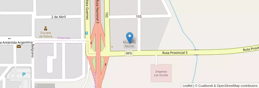 Mapa de ubicacion de Maderas Norte en الأرجنتين, ريو نيغرو, Departamento San Antonio, Sierra Grande, Sierra Grande.