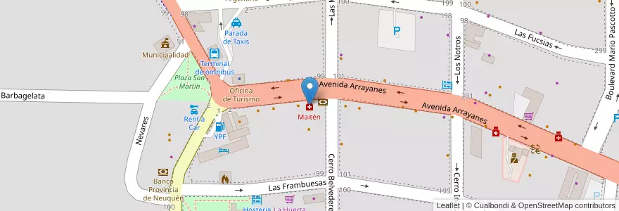 Mapa de ubicacion de Maitén en آرژانتین, شیلی, استان نئوکن, Departamento Los Lagos, Villa La Angostura, Villa La Angostura.