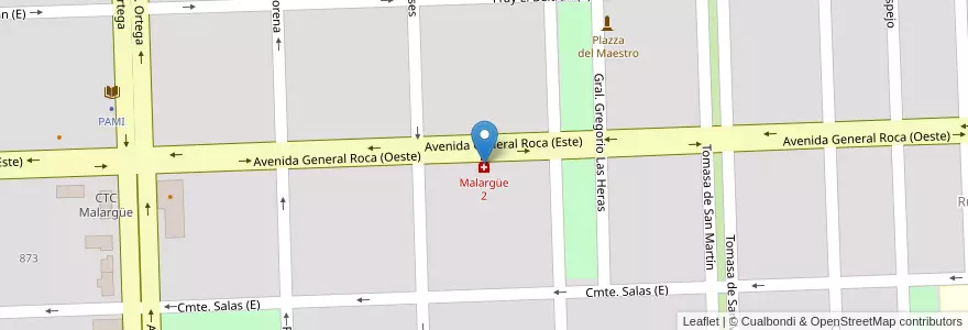 Mapa de ubicacion de Malargüe 2 en 阿根廷, 智利, Mendoza, Departamento Malargüe, Distrito Ciudad De Malargüe.