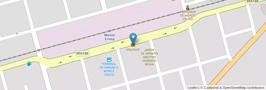 Mapa de ubicacion de MALINOE en 阿根廷, Córdoba, Municipio De Monte Cristo, Departamento Colón, Pedanía Constitución, Monte Cristo.