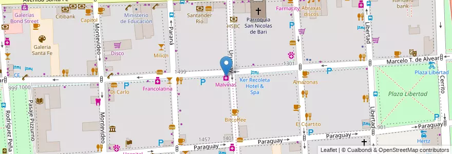 Mapa de ubicacion de Malvinas, Recoleta en アルゼンチン, Ciudad Autónoma De Buenos Aires, Comuna 2, Comuna 1, ブエノスアイレス.