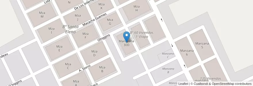 Mapa de ubicacion de Manazana 30D en 아르헨티나, Salta, General Güemes, Municipio De Campo Santo.