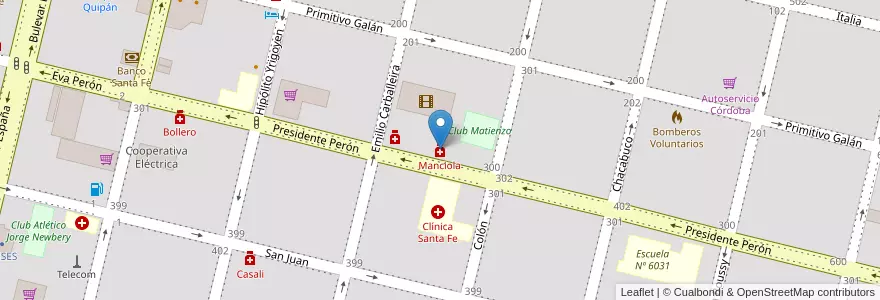 Mapa de ubicacion de Manciola en 阿根廷, Santa Fe, Departamento General López, Municipio De Rufino.
