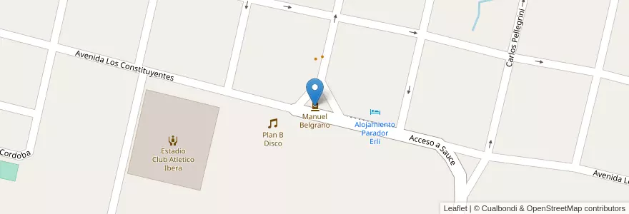 Mapa de ubicacion de Manuel Belgrano en Argentinië, Corrientes, Departamento Sauce, Municipio De Sauce.