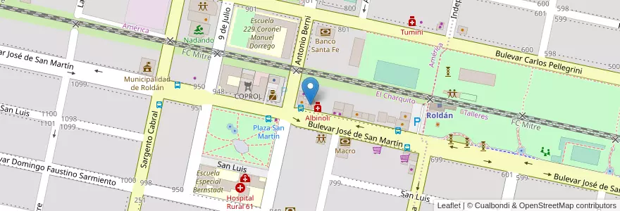 Mapa de ubicacion de Manuel Belgrano en الأرجنتين, سانتا في, Departamento San Lorenzo, Municipio De Roldán, Roldán.