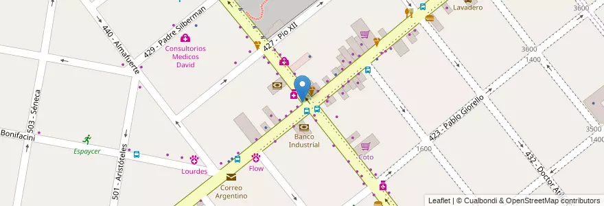 Mapa de ubicacion de Manu's en Arjantin, Buenos Aires, Partido De Tres De Febrero, Santos Lugares.