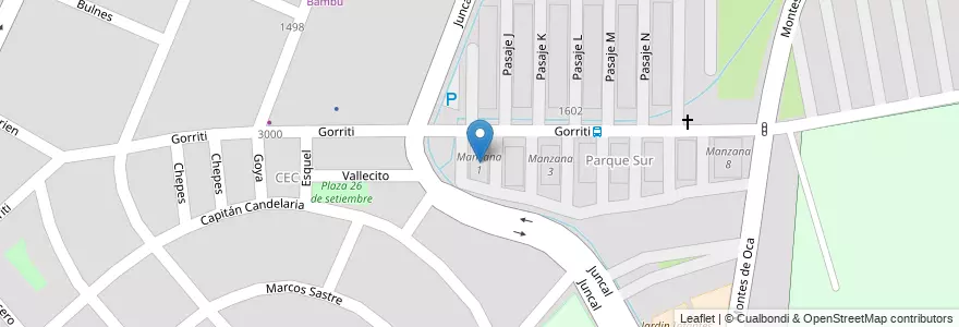 Mapa de ubicacion de Manzana 1 en الأرجنتين, تشيلي, Mendoza, Godoy Cruz, Departamento Godoy Cruz, Distrito Ciudad De Godoy Cruz.