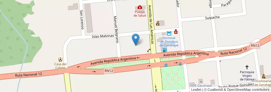 Mapa de ubicacion de Manzana 12 en 阿根廷, Misiones, Departamento Libertador General San Martín, Municipio De Garuhapé.
