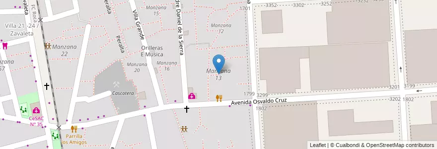 Mapa de ubicacion de Manzana 13, Barracas en 아르헨티나, Ciudad Autónoma De Buenos Aires, Comuna 4, 부에노스아이레스.