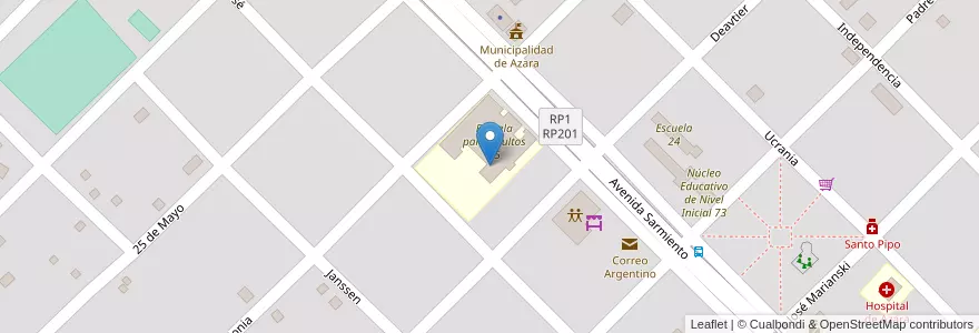 Mapa de ubicacion de Manzana 133 en アルゼンチン, ミシオネス州, Departamento Apóstoles, Municipio De Azara, Azara.