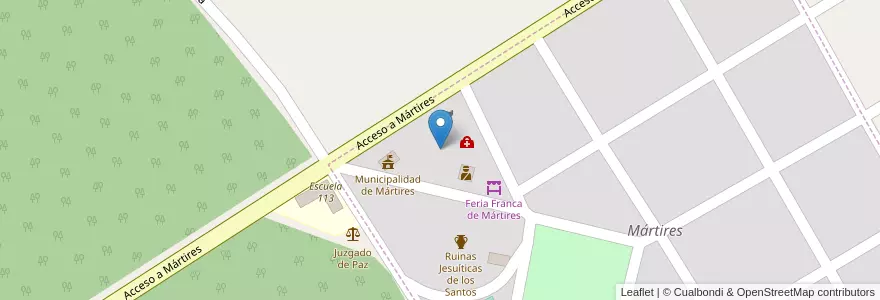 Mapa de ubicacion de Manzana 14 en アルゼンチン, ミシオネス州, Departamento Candelaria, Municipio De Mártires, Mártires.