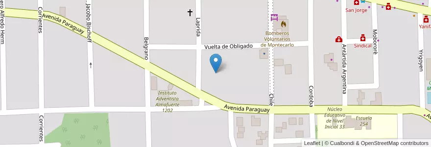 Mapa de ubicacion de Manzana 16 en アルゼンチン, ミシオネス州, Departamento Montecarlo, Municipio De Montecarlo, Montecarlo.