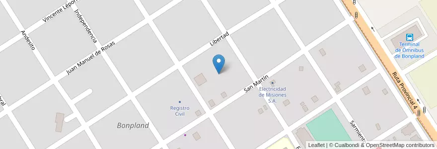 Mapa de ubicacion de Manzana 38 en アルゼンチン, ミシオネス州, Departamento Candelaria, Municipio De Bonpland, Bonpland.