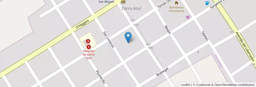 Mapa de ubicacion de Manzana 50 en アルゼンチン, ミシオネス州, Departamento Leandro N. Alem, Municipio De Cerro Azul, Cerro Azul.
