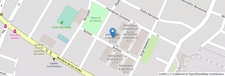 Mapa de ubicacion de MANZANA A MODULO U 1-2 en Arjantin, Şili, Mendoza, Departamento Guaymallén, Distrito Villa Nueva.