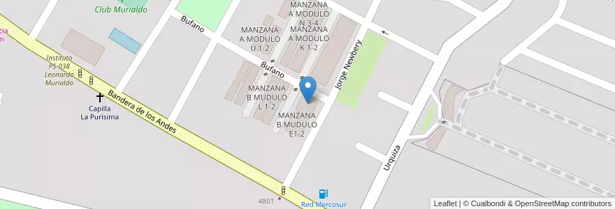 Mapa de ubicacion de MANZANA B MUDULO D1-2 en Argentina, Cile, Mendoza, Departamento Guaymallén, Distrito Villa Nueva.