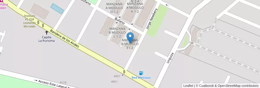 Mapa de ubicacion de MANZANA B MUDULO E1-2 en Argentinië, Chili, Mendoza, Departamento Guaymallén, Distrito Villa Nueva.