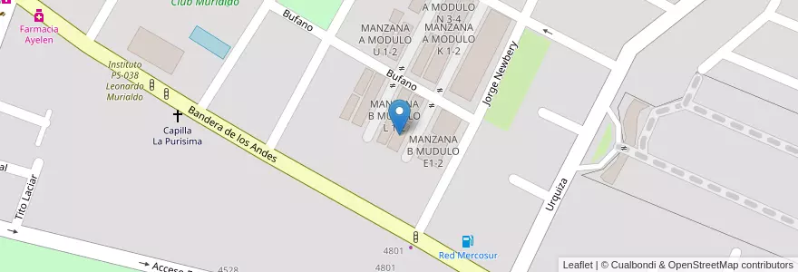 Mapa de ubicacion de MANZANA B MUDULO I 1-2 en Arjantin, Şili, Mendoza, Departamento Guaymallén, Distrito Villa Nueva.