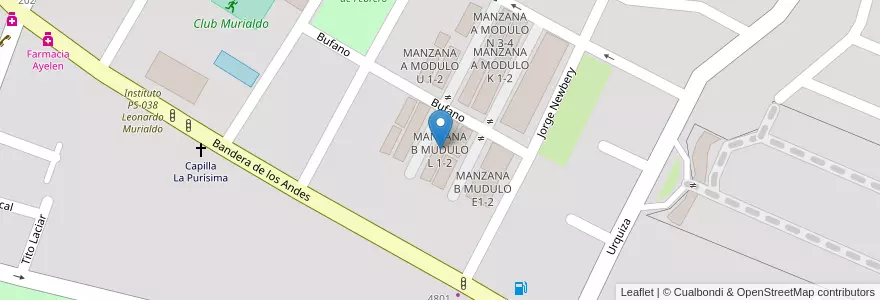 Mapa de ubicacion de MANZANA B MUDULO L 1-2 en Argentina, Chile, Mendoza, Departamento Guaymallén, Distrito Villa Nueva.