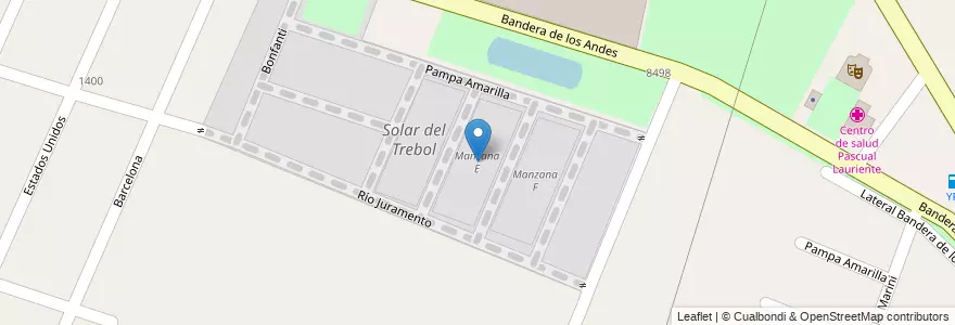 Mapa de ubicacion de Manzana E en 아르헨티나, 칠레, Mendoza, Departamento Guaymallén, Distrito Rodeo De La Cruz.