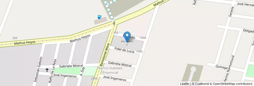 Mapa de ubicacion de Manzana K en アルゼンチン, チリ, メンドーサ州, Departamento Guaymallén.
